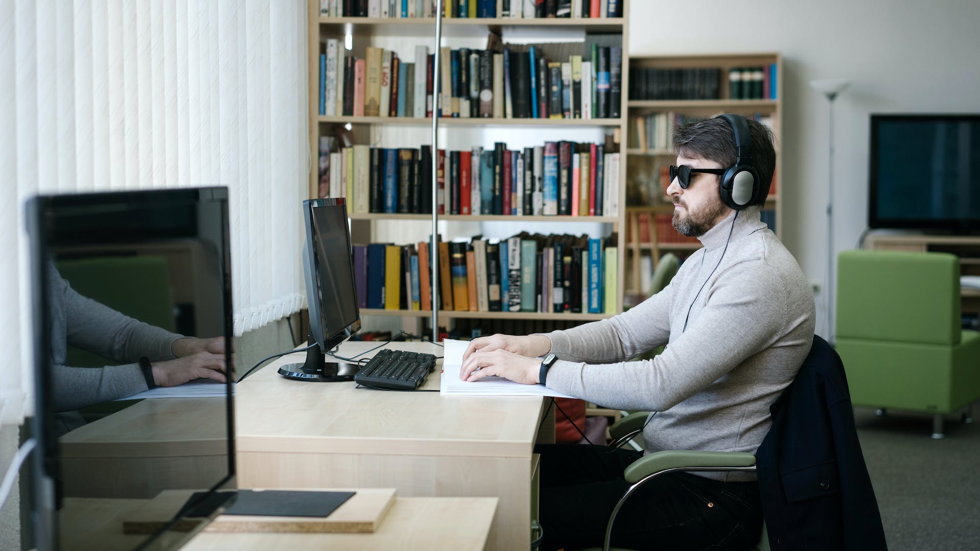 Blind Person on Computer